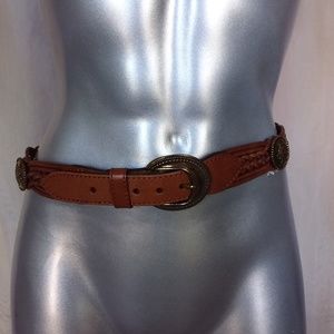 Brown Braided Leather Belt with Gold Cabachons